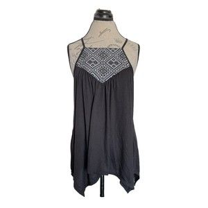 Maurices Womens Blouse Top Size Large Black Swing Halter Tribal Bohemian Western